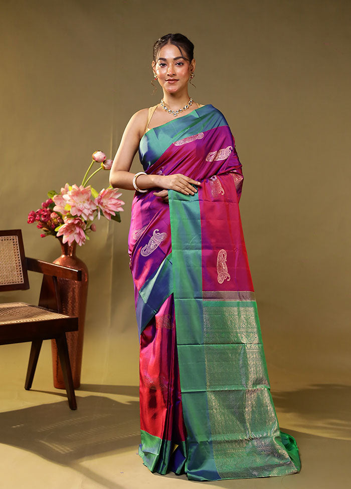 Pink Handloom Kanchipuram Pure Silk Saree With Blouse Piece