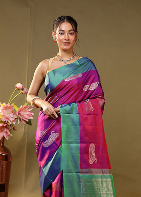 Pink Handloom Kanchipuram Pure Silk Saree With Blouse Piece
