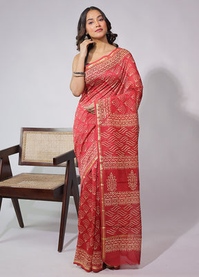 Red Chanderi Silk Saree With Blouse Piece