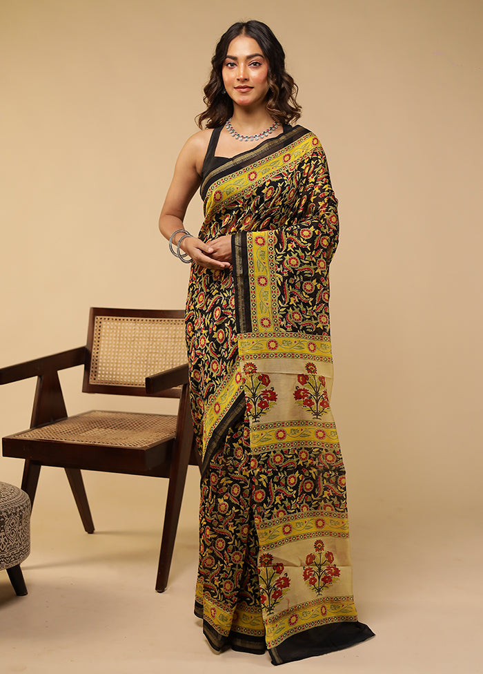 Black Chanderi Silk Saree With Blouse Piece