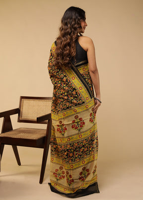 Black Chanderi Silk Saree With Blouse Piece