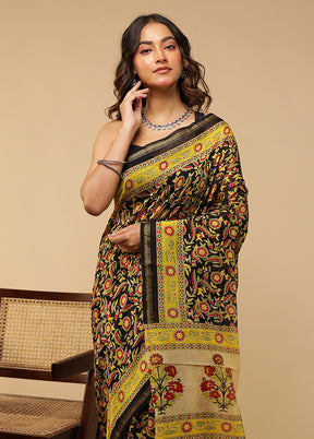 Black Chanderi Silk Saree With Blouse Piece