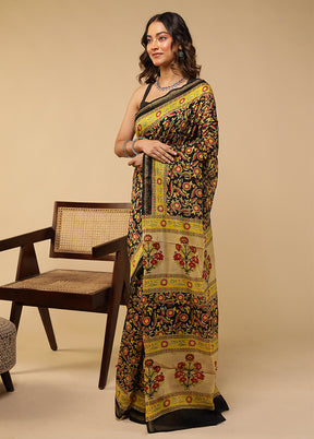 Black Chanderi Silk Saree With Blouse Piece