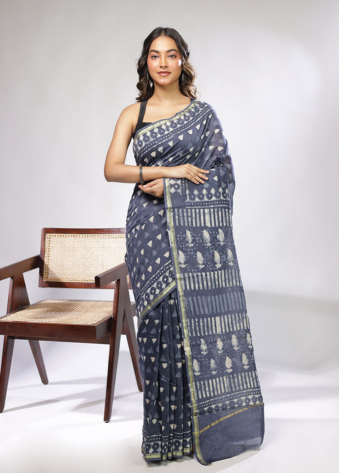 Blue Chanderi Silk Saree With Blouse Piece