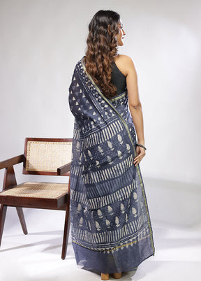 Blue Chanderi Silk Saree With Blouse Piece