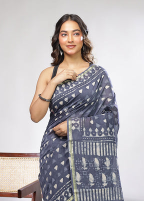 Blue Chanderi Silk Saree With Blouse Piece