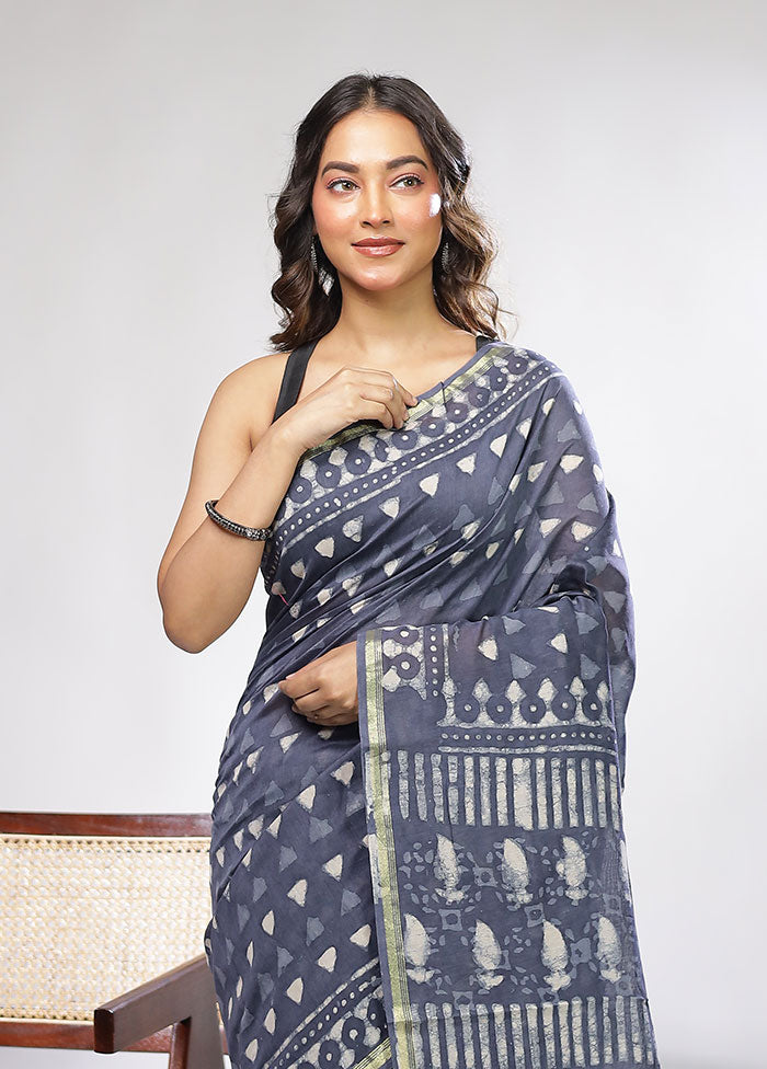 Blue Chanderi Silk Saree With Blouse Piece