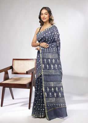 Blue Chanderi Silk Saree With Blouse Piece