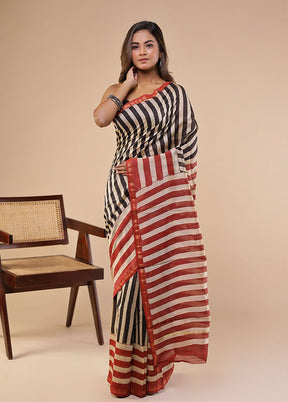 Black Chanderi Silk Saree With Blouse Piece