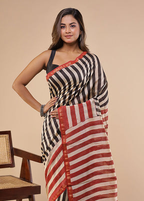 Black Chanderi Silk Saree With Blouse Piece