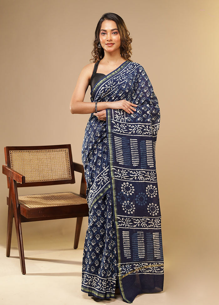 Blue Chanderi Silk Saree With Blouse Piece