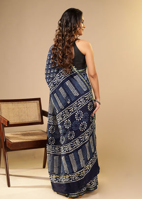 Blue Chanderi Silk Saree With Blouse Piece