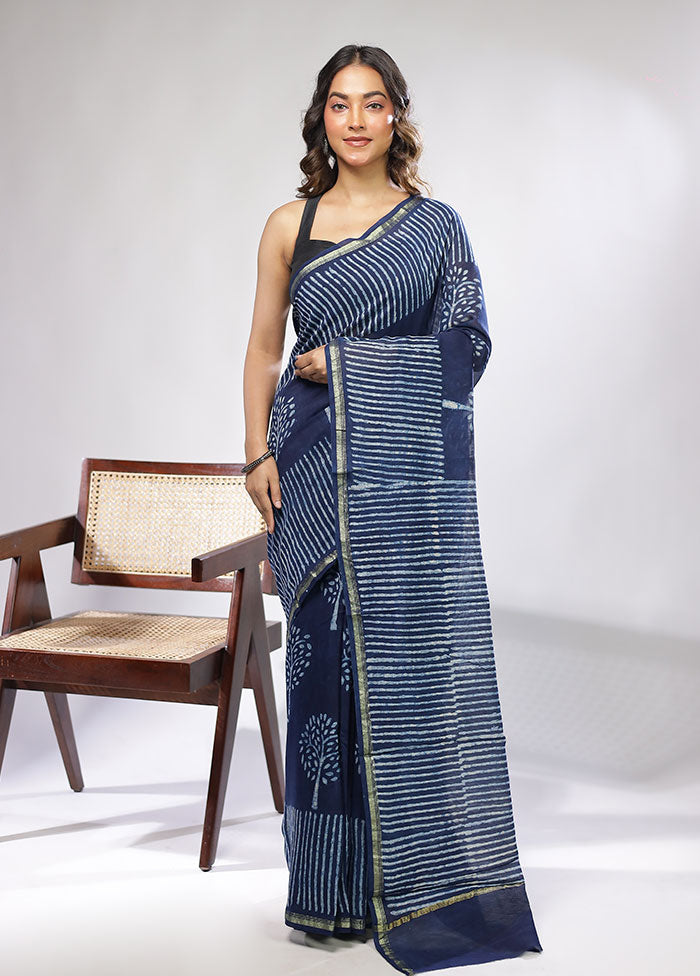 Blue Chanderi Silk Saree With Blouse Piece