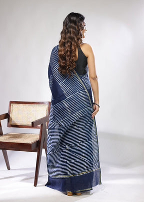 Blue Chanderi Silk Saree With Blouse Piece