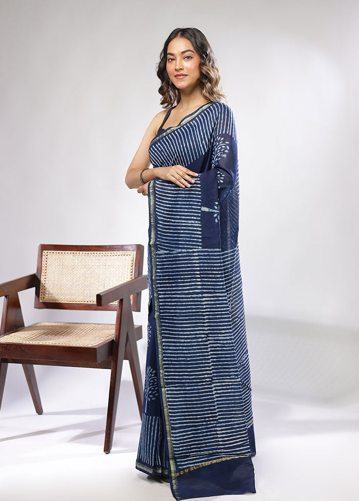 Blue Chanderi Silk Saree With Blouse Piece