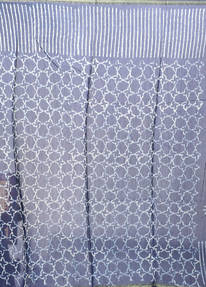 Blue Chanderi Silk Saree With Blouse Piece
