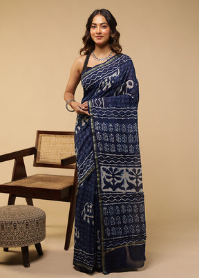 Blue Chanderi Silk Saree With Blouse Piece