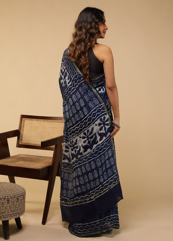 Blue Chanderi Silk Saree With Blouse Piece