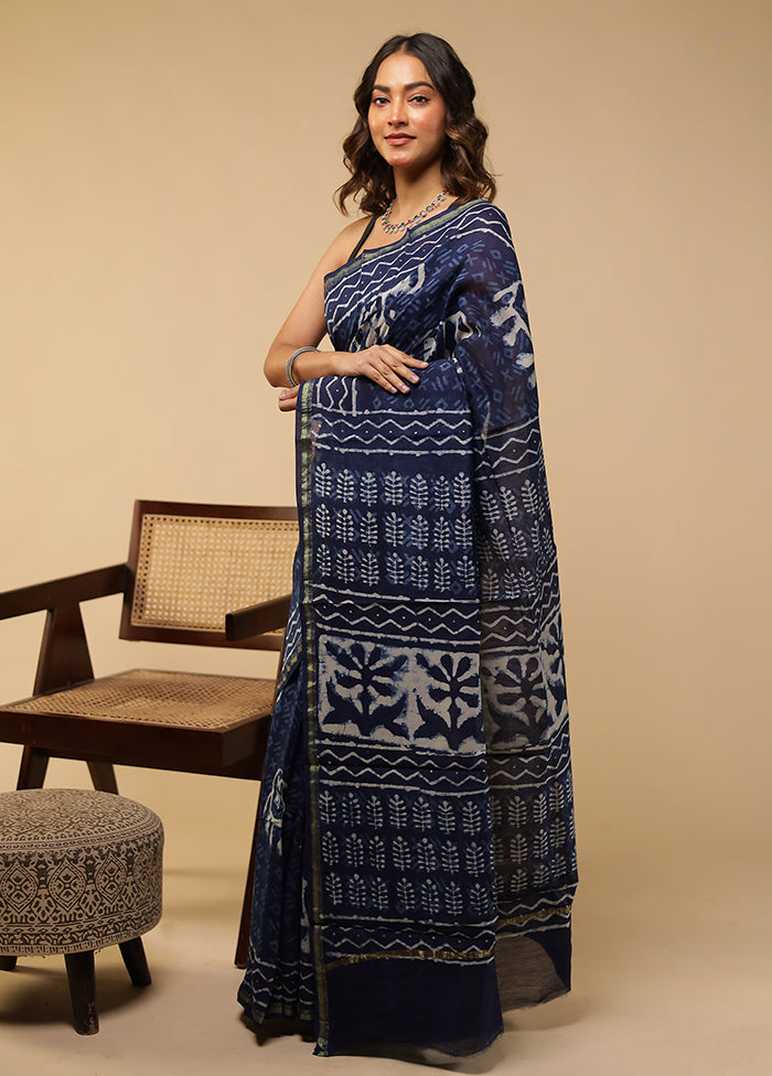 Blue Chanderi Silk Saree With Blouse Piece