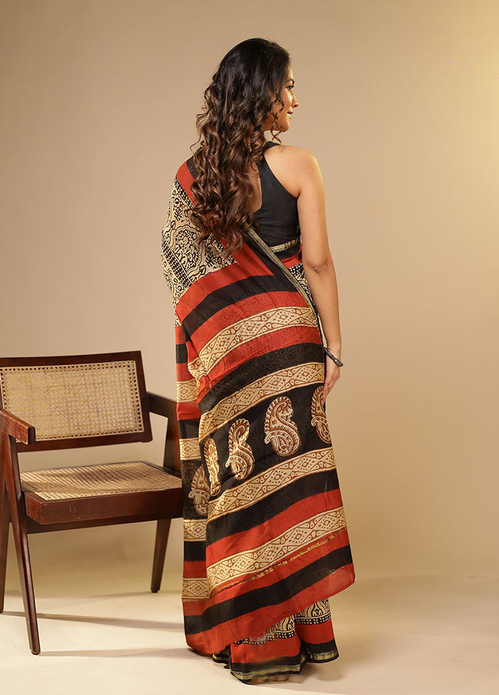 Cream Chanderi Silk Saree With Blouse Piece
