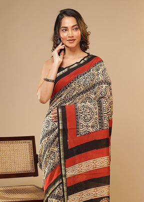 Cream Chanderi Silk Saree With Blouse Piece