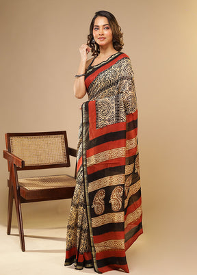 Cream Chanderi Silk Saree With Blouse Piece