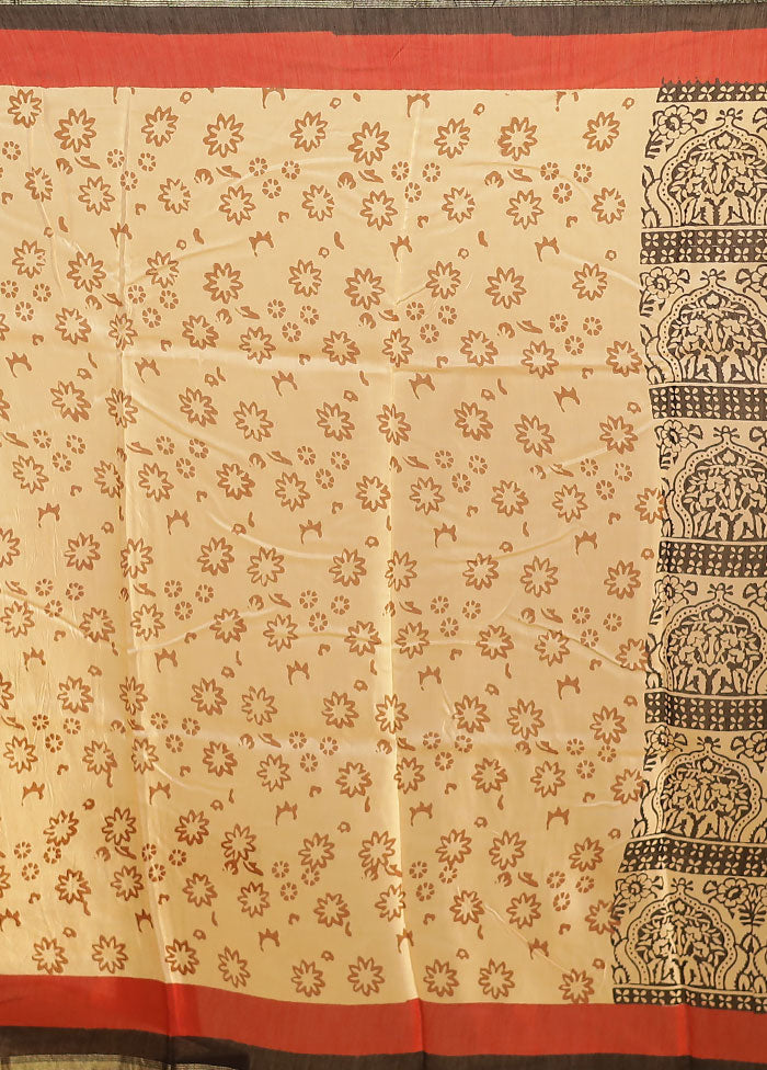 Cream Chanderi Silk Saree With Blouse Piece