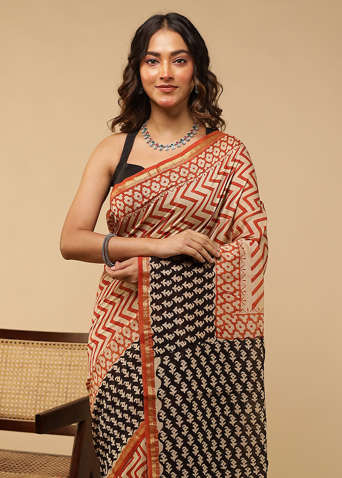 Cream Chanderi Silk Saree With Blouse Piece