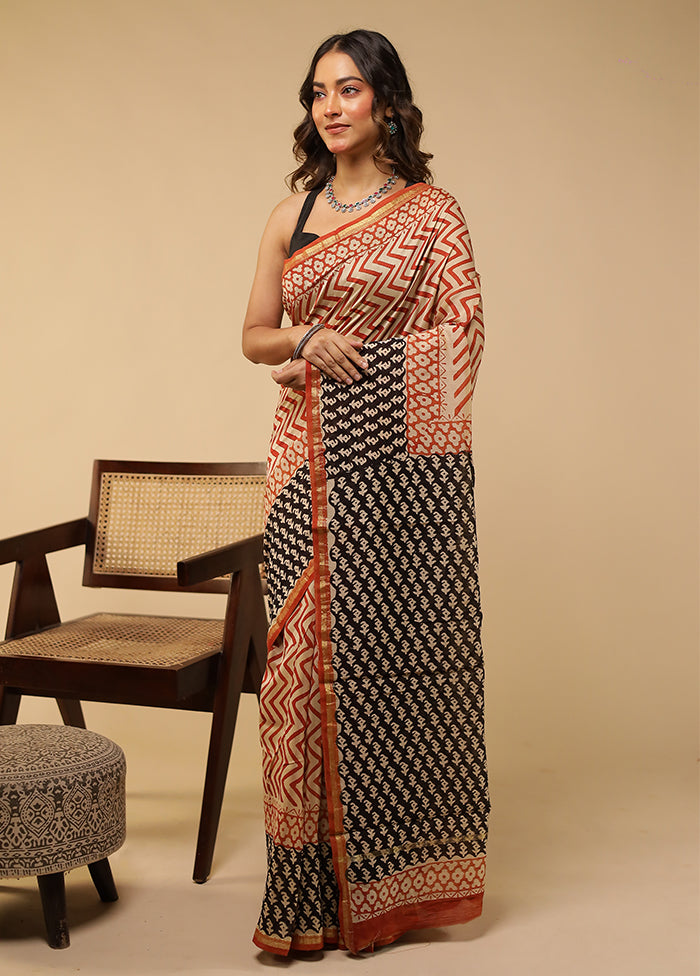 Cream Chanderi Silk Saree With Blouse Piece
