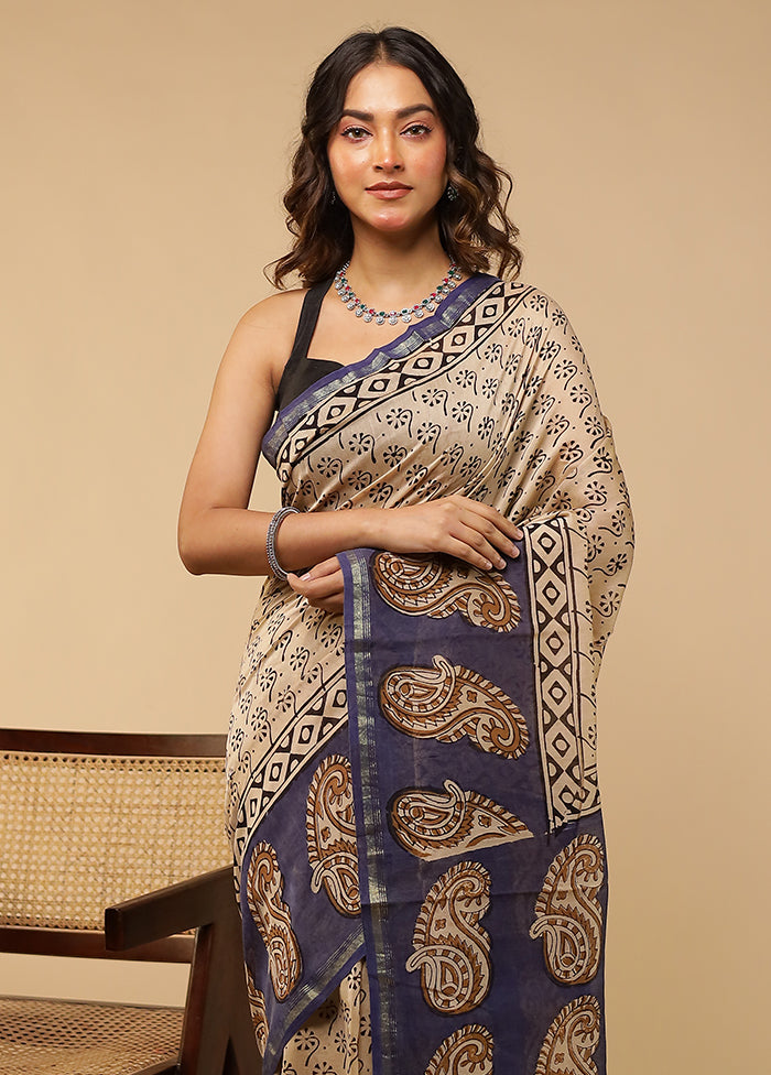 Cream Chanderi Silk Saree With Blouse Piece