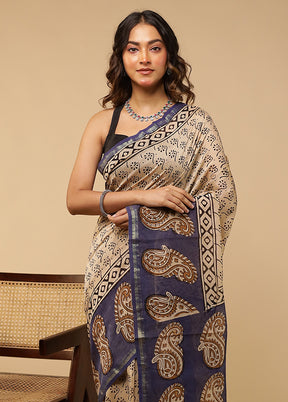 Cream Chanderi Silk Saree With Blouse Piece