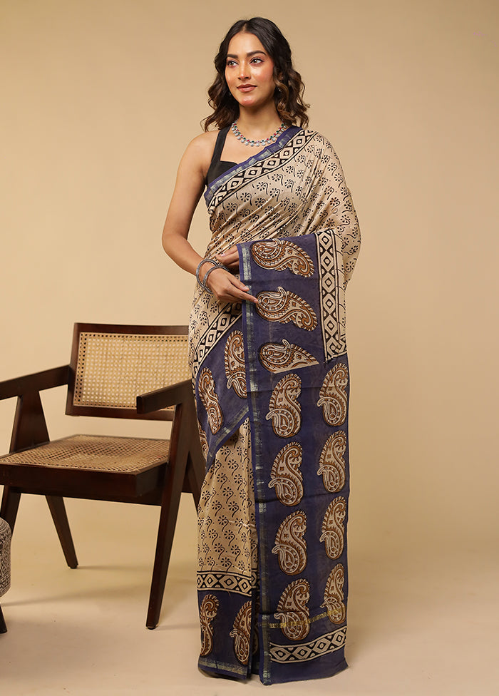 Cream Chanderi Silk Saree With Blouse Piece