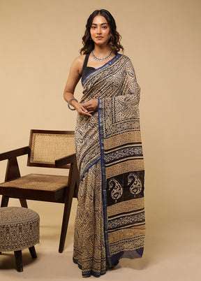 Cream Chanderi Silk Saree With Blouse Piece