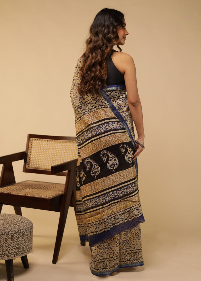 Cream Chanderi Silk Saree With Blouse Piece