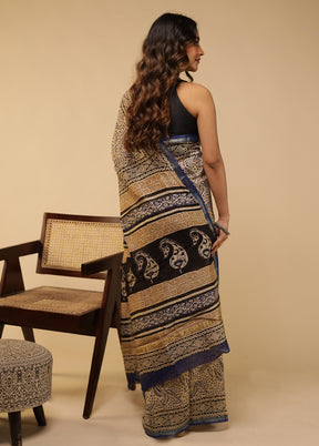Cream Chanderi Silk Saree With Blouse Piece