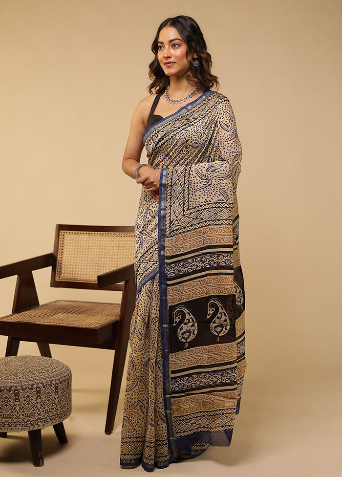 Cream Chanderi Silk Saree With Blouse Piece