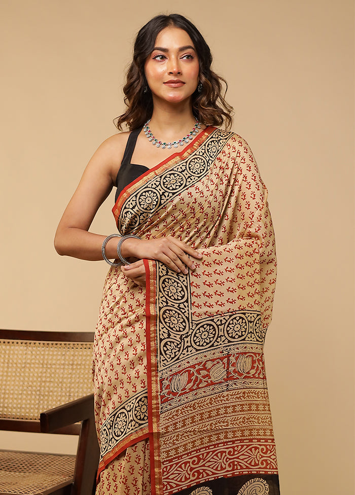 Cream Chanderi Silk Saree With Blouse Piece