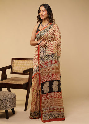 Cream Chanderi Silk Saree With Blouse Piece