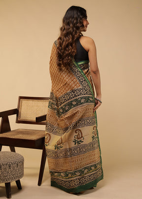 Yellow Chanderi Silk Saree With Blouse Piece