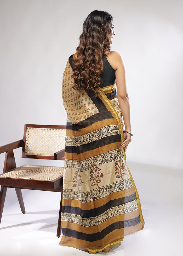 Cream Chanderi Silk Saree With Blouse Piece