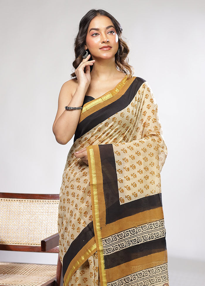 Cream Chanderi Silk Saree With Blouse Piece