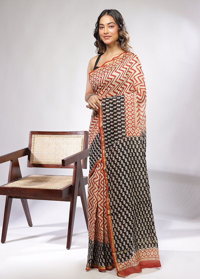 Cream Chanderi Silk Saree With Blouse Piece