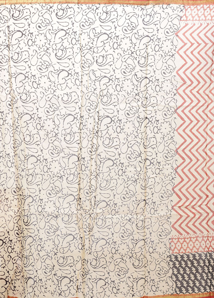Cream Chanderi Silk Saree With Blouse Piece