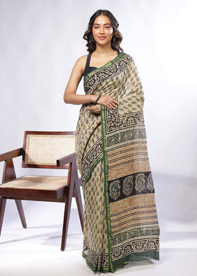 Cream Chanderi Silk Saree With Blouse Piece
