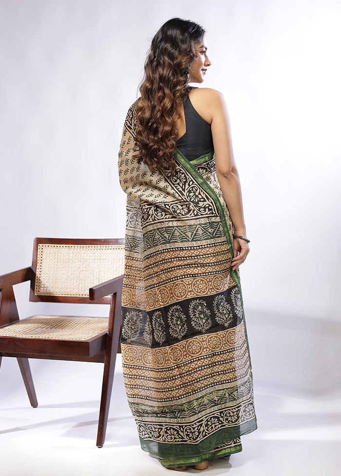 Cream Chanderi Silk Saree With Blouse Piece