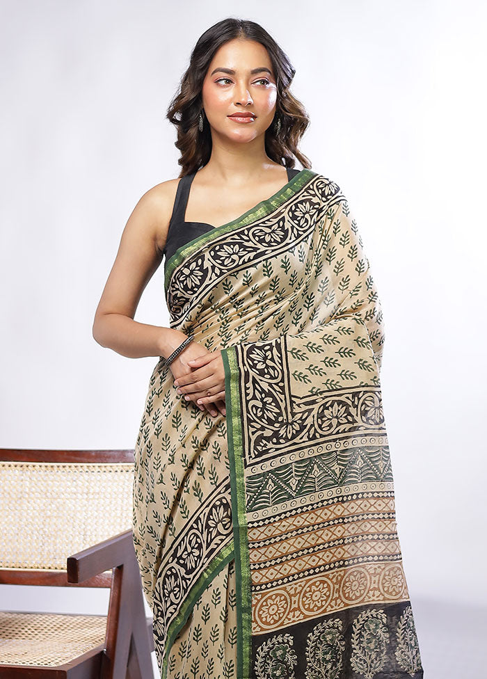 Cream Chanderi Silk Saree With Blouse Piece