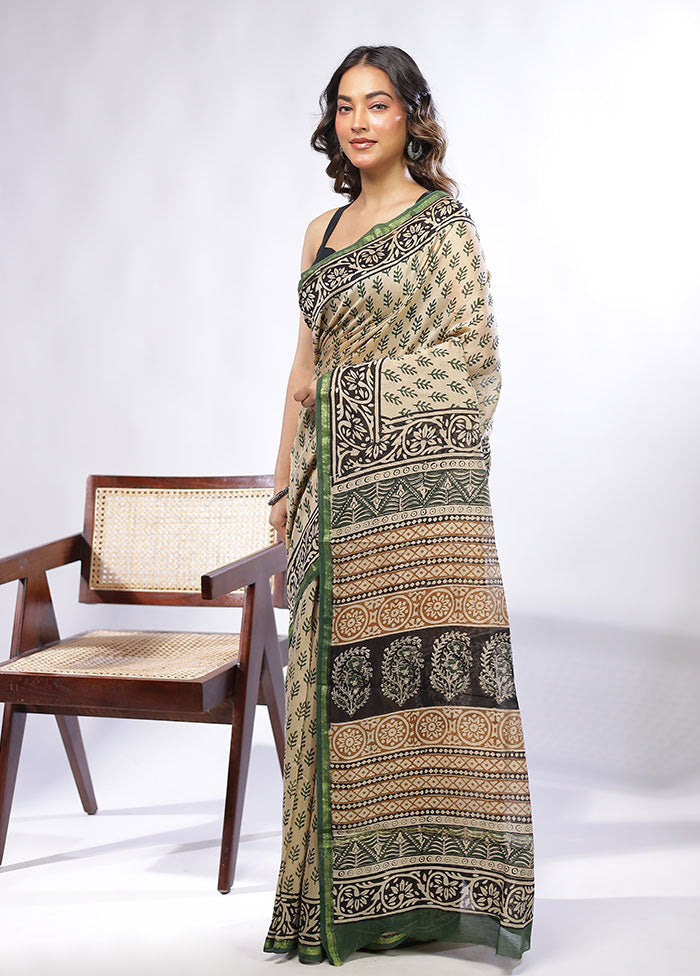 Cream Chanderi Silk Saree With Blouse Piece