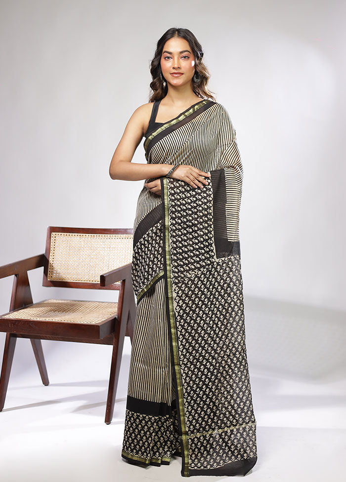 Cream Chanderi Silk Saree With Blouse Piece