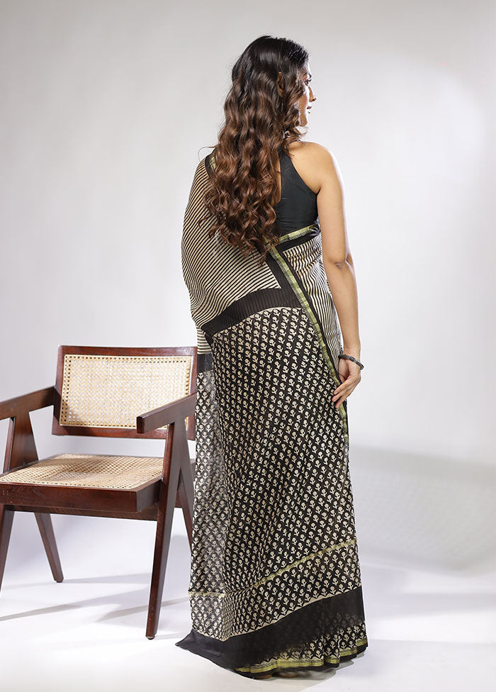 Cream Chanderi Silk Saree With Blouse Piece