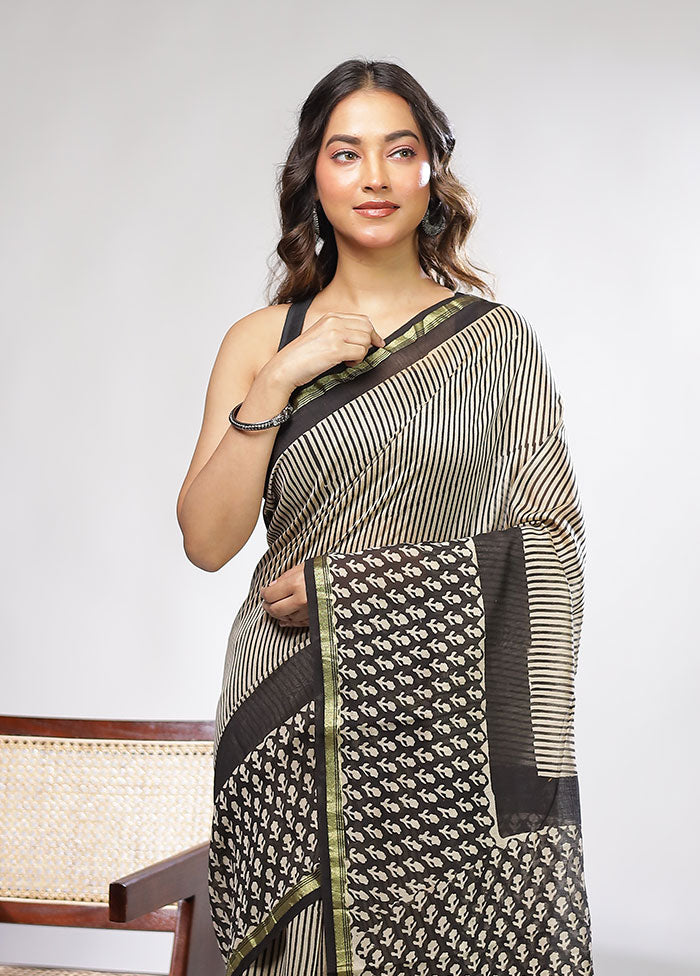 Cream Chanderi Silk Saree With Blouse Piece